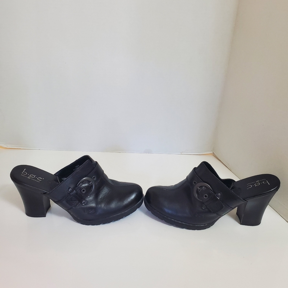 BOC Black Leather Heeled Clogs With Side Buckle Western, Size 9 - Picture 8 of 13